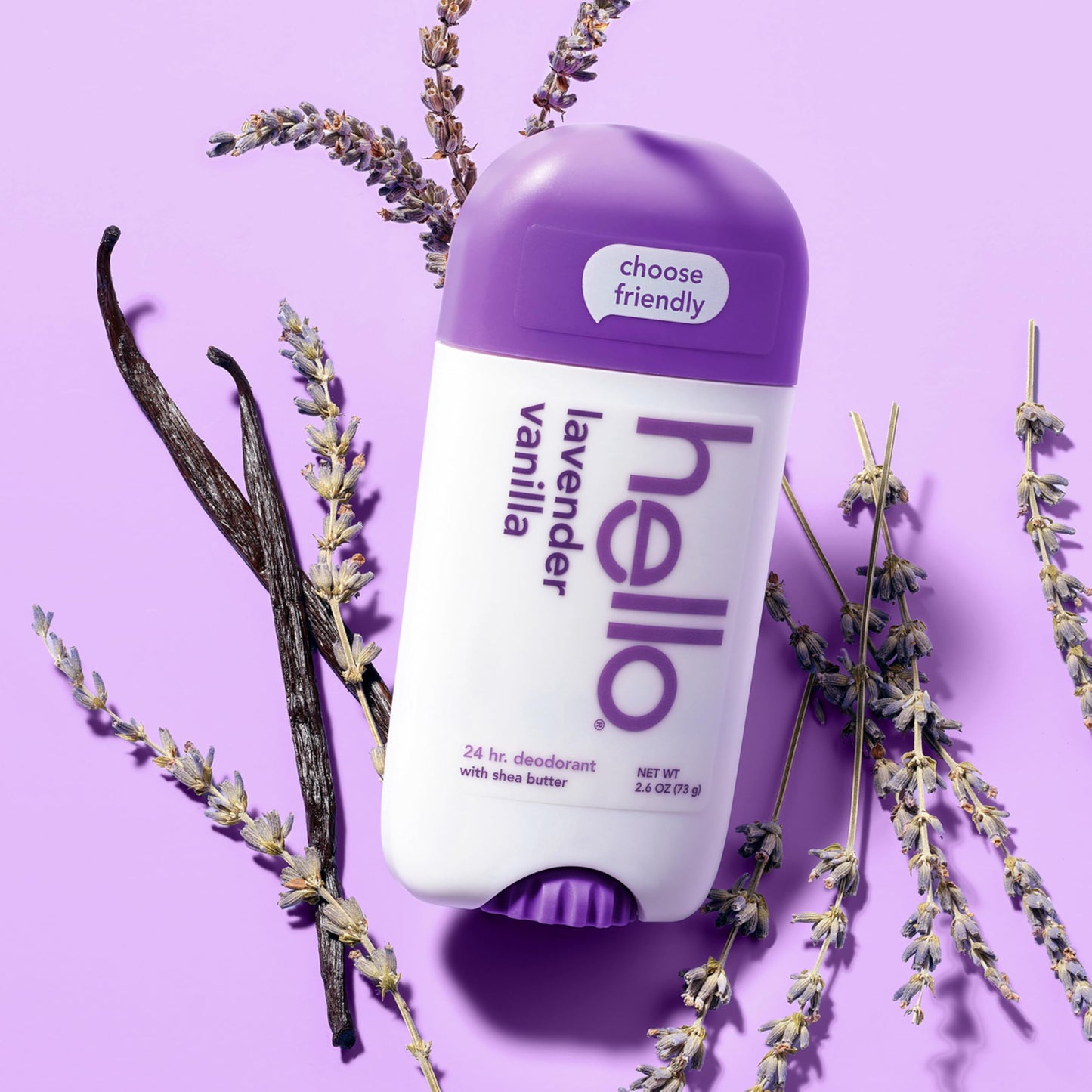 hello Lavender Vanilla Aluminum Free Deodorant for Women and Men with Shea Butter, 24-Hour Freshness, Baking Soda Free Deodorant, Dermatologically Tested, 2.6 oz Stick
