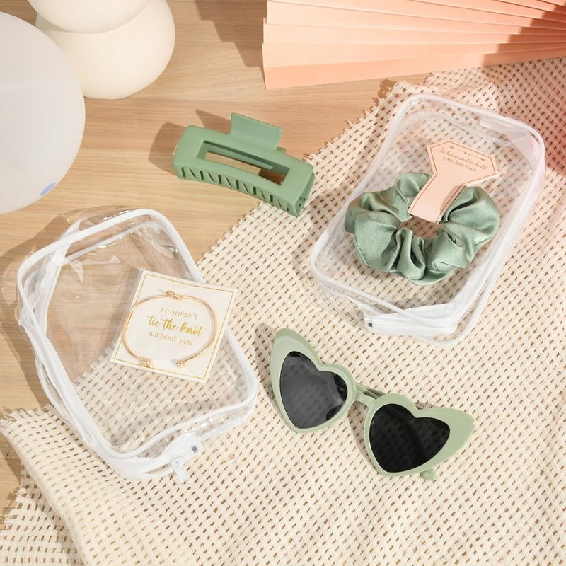 Bridesmaid Proposal Bag Set - 30 Pcs Clear Makeup & Toiletry Bags | Bachelorette Party Favors (Sage Green)