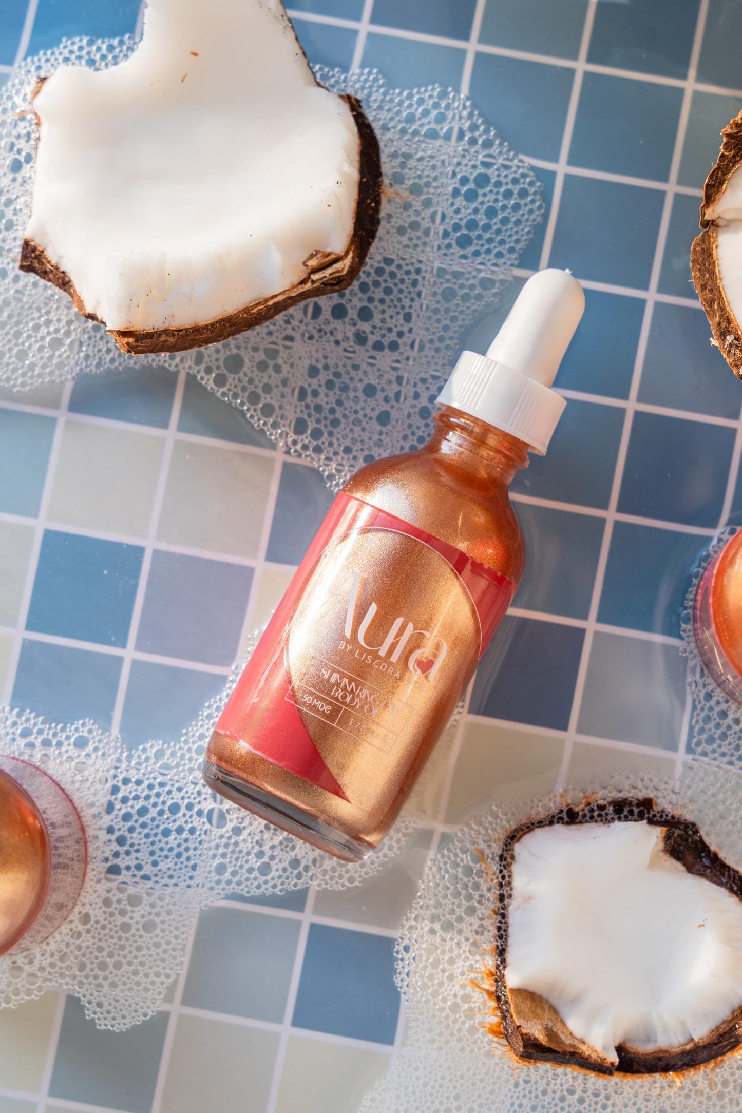 AURA Shimmering Dry Body Oil – Non-Greasy Ultra-Hydrating Glow | Hypoallergenic with Coconut, Almond & Argan Oils + Vitamins A & E | Lightweight Travel Size 1.7 oz