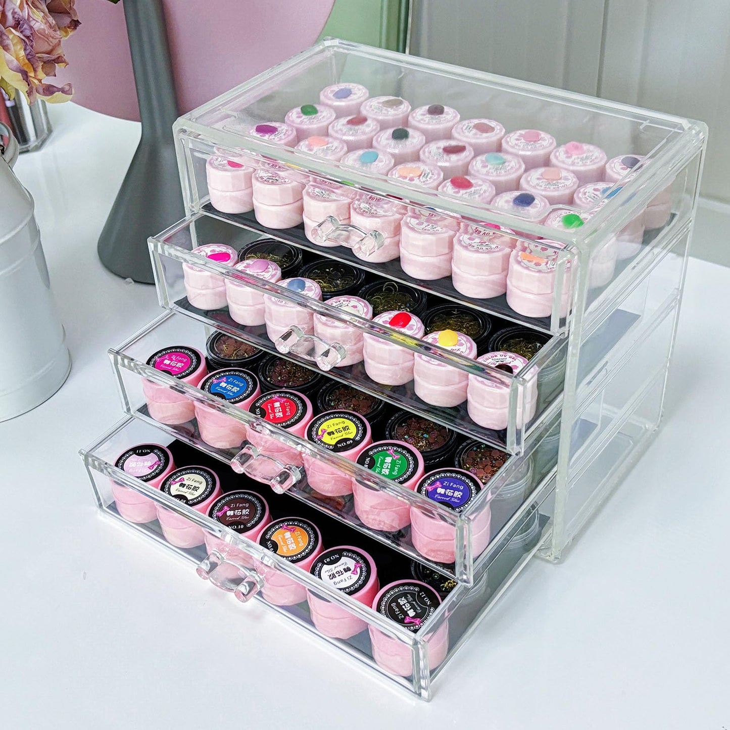 Guolich 4 Tier Nail Art Decoration Storage Box，Acrylic Make Up
