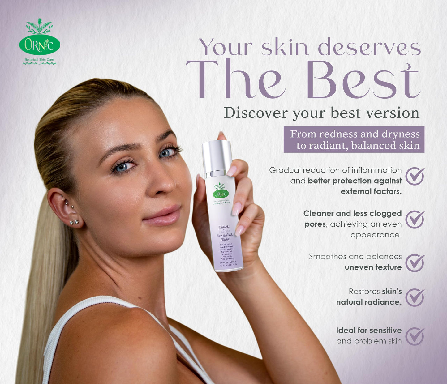 Organic Lavender Face Cleanser - Calming wash for Sensitive & Delicate Skin - Vegan, Natural, Gentle, Hydrating - Makeup Remover with Aloe Vera & Centella Asiatica - Anti-aging care, purifies, 50 ml