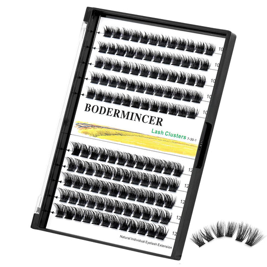 Bodermincer 120 Clusters 10mm+12mm/12mm+14mm Mixed Lash Cluster False Eyelash Individual Cluster EyeLashes Grafting Fake False Eyelashes Eyelash Extension (M01-Black-10mm)