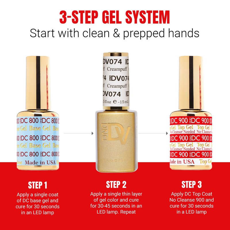 DND Gel Polish Set, Coquette Collection, UV/LED Gel Polish and Air Dry Nail Lacquer, Matching Chip-Free Polish Duo, 074 Creampuff, 0.5 Fl Oz