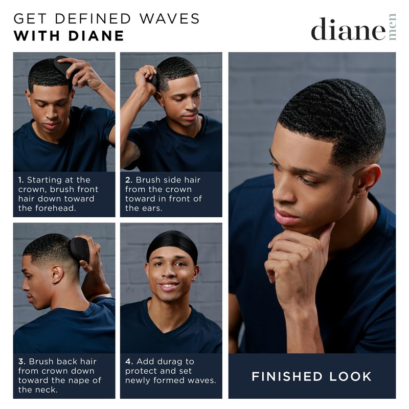 Diane 7-Row Boar Bristle Wave Brush – Soft 100% Boar Bristles for Fine to Medium Hair, 360 Waves, Smoothing & Polishing, Gentle on Scalp, Real Wood Handle, Beard & Mustache Styling