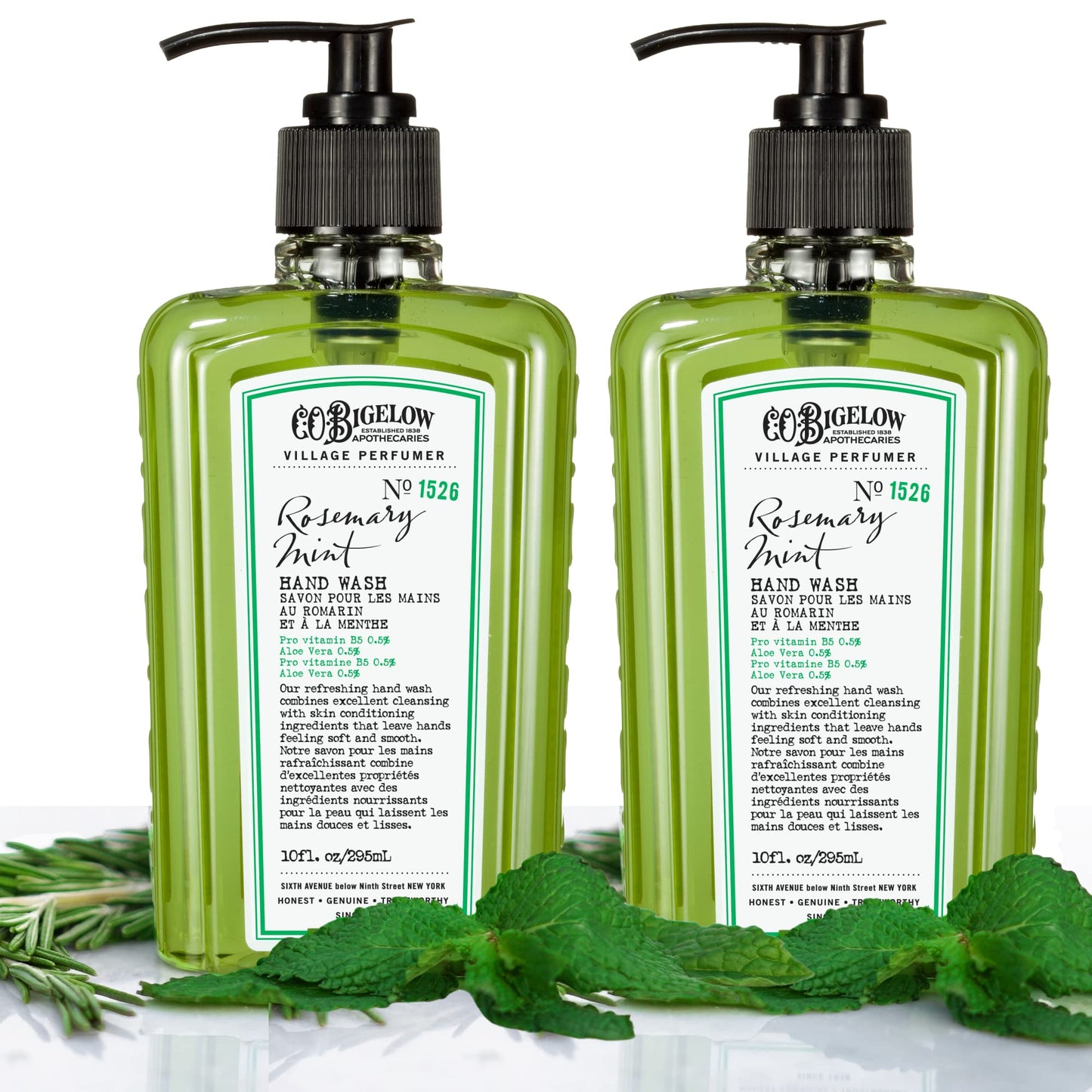 C.O. Bigelow Rosemary Mint Hand Wash, Village Perfumer Liquid Hand Soap with Aloe Vera & B5, 10 Fl Oz