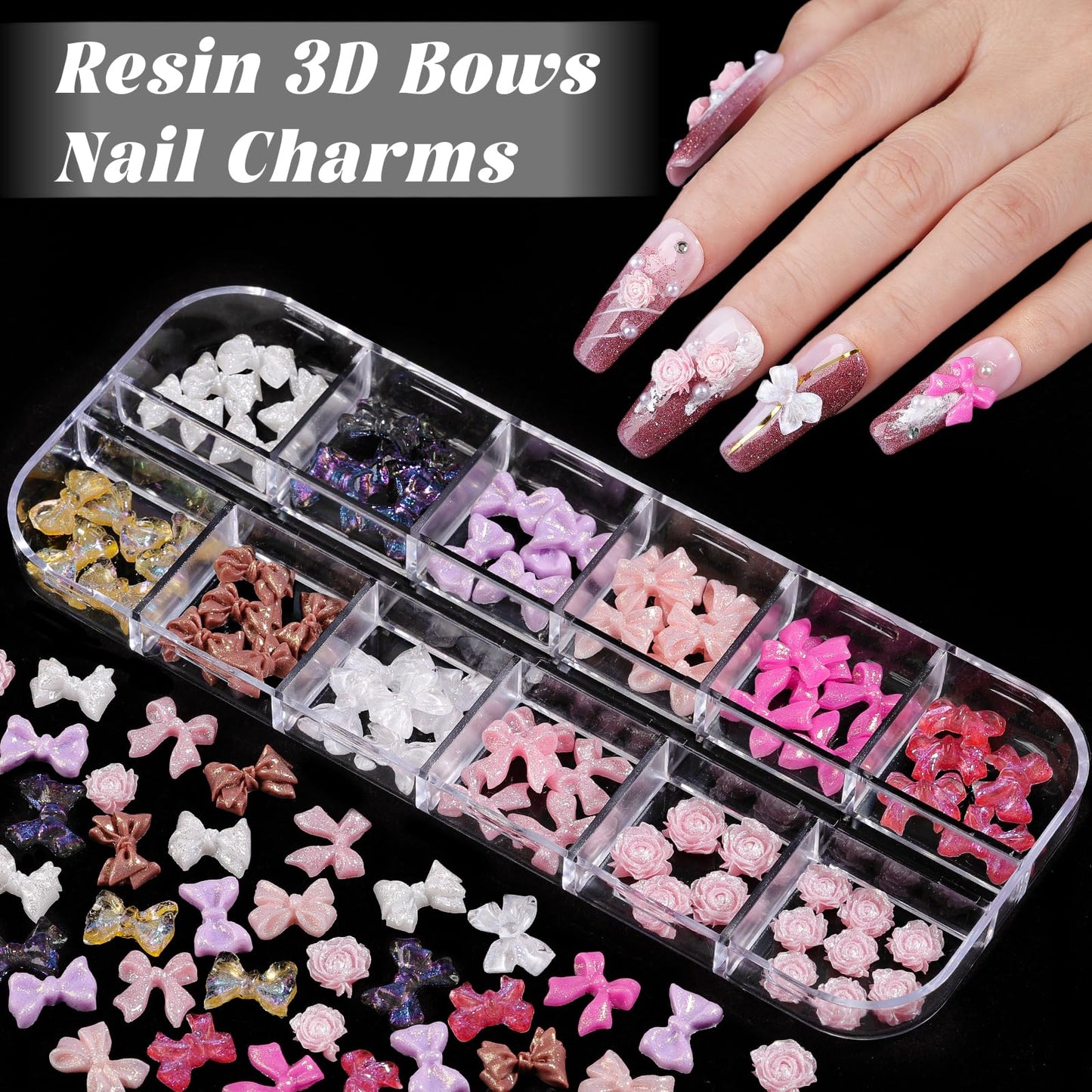 Nail Charms and Gems, Nail Art Kit with 30 Sheets Flower Nail Stickers, 6 Boxes 3D Nail Charms Colorful Clear Flatback Rhinestones Pearls, Diamonds,Picker Tools,Beads Pearls for Nails Art