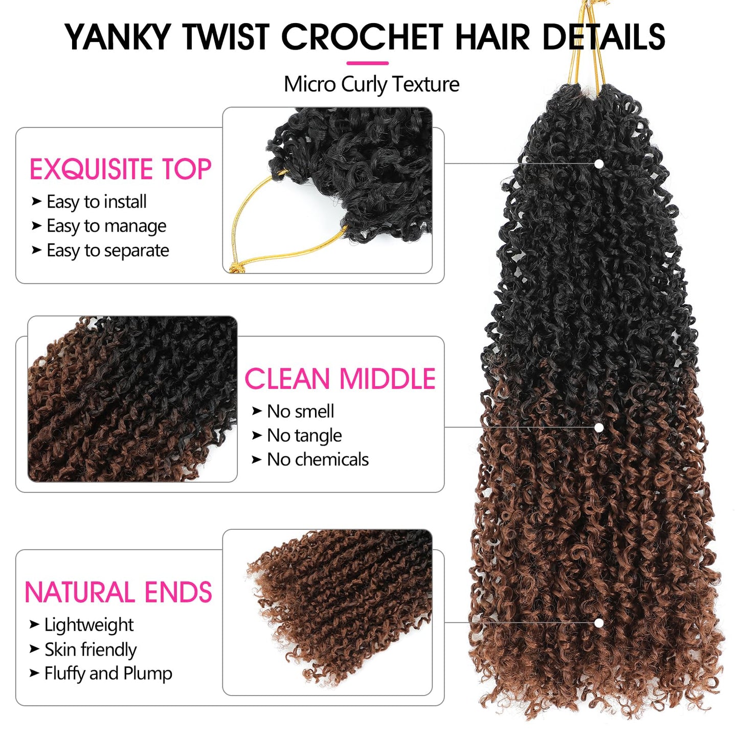 NAYOO Pre-Looped Yanky Twist Crochet Hair - 10 Inch 8 Packs (30 Stands/Pack) Spring Mini Twist Short Bob Passion Twist with Curly Ends Synthetic Pre-Looped Crochet Hair for Black Women(10 Inch, T30)