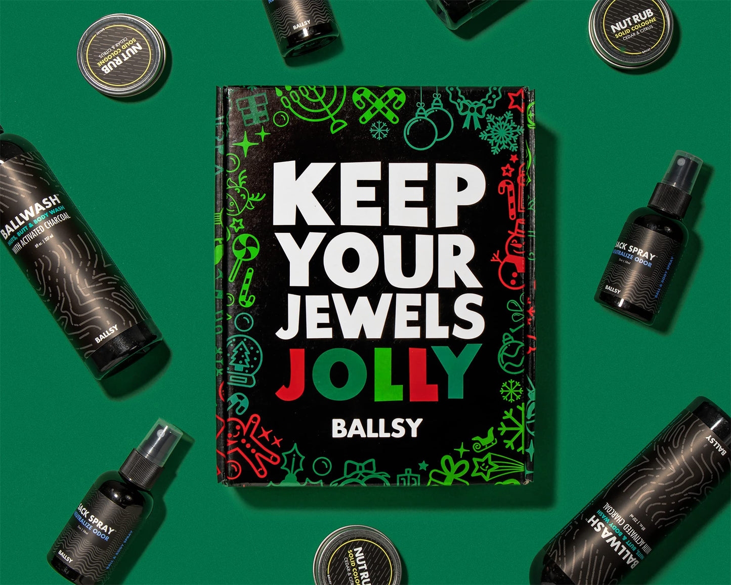 Ballsy Gift Set For Men, Jolly Jewels Pack, Includes Body Wash, Deodorizing Spray, and Cologne Rub, Men Hygiene Products, Mens Body Care, Ball Wash For Men Christmas Gift pack, Ocean and Air