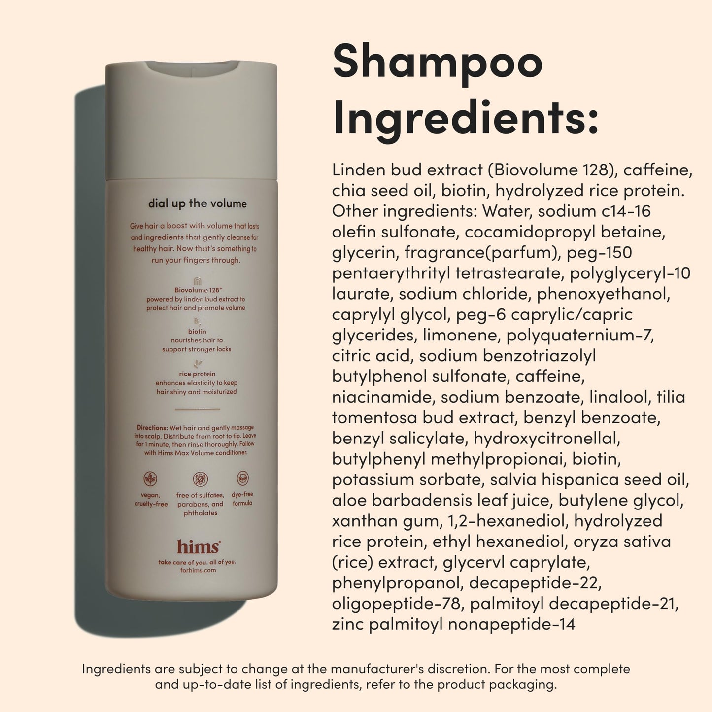 hims Max Volume Shampoo & Conditioner Set - Biovolume 128, Biotin, & Argan Oil - Root Lift & Moisturizing for Fine Hair - Sulfate-Free, Paraben-Free, Vegan - Citrus Spice Scent - 6.4 Fl Oz Each