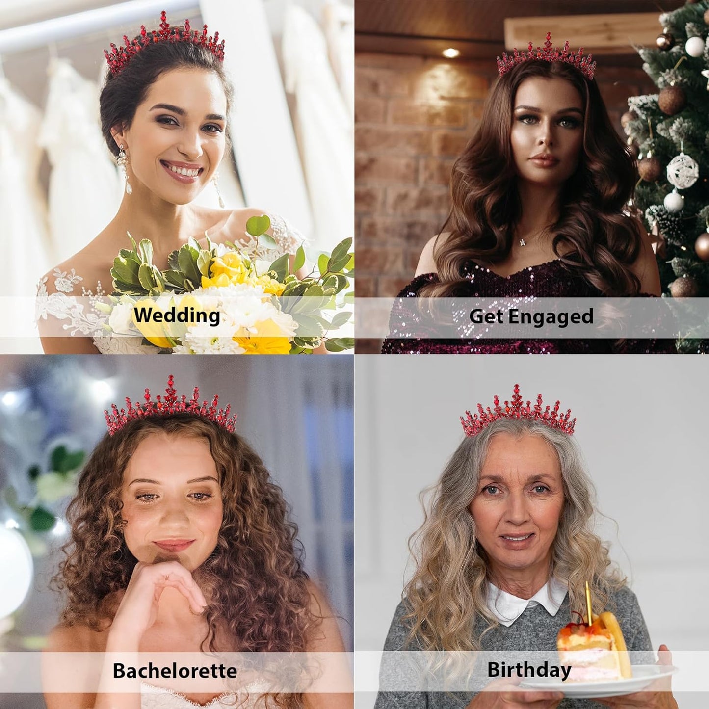 Women's Tiara for Henna Wedding Party - Glitter Hair Accessory | Shiny Red Crown for Bridal, Birthday, Prom, Halloween