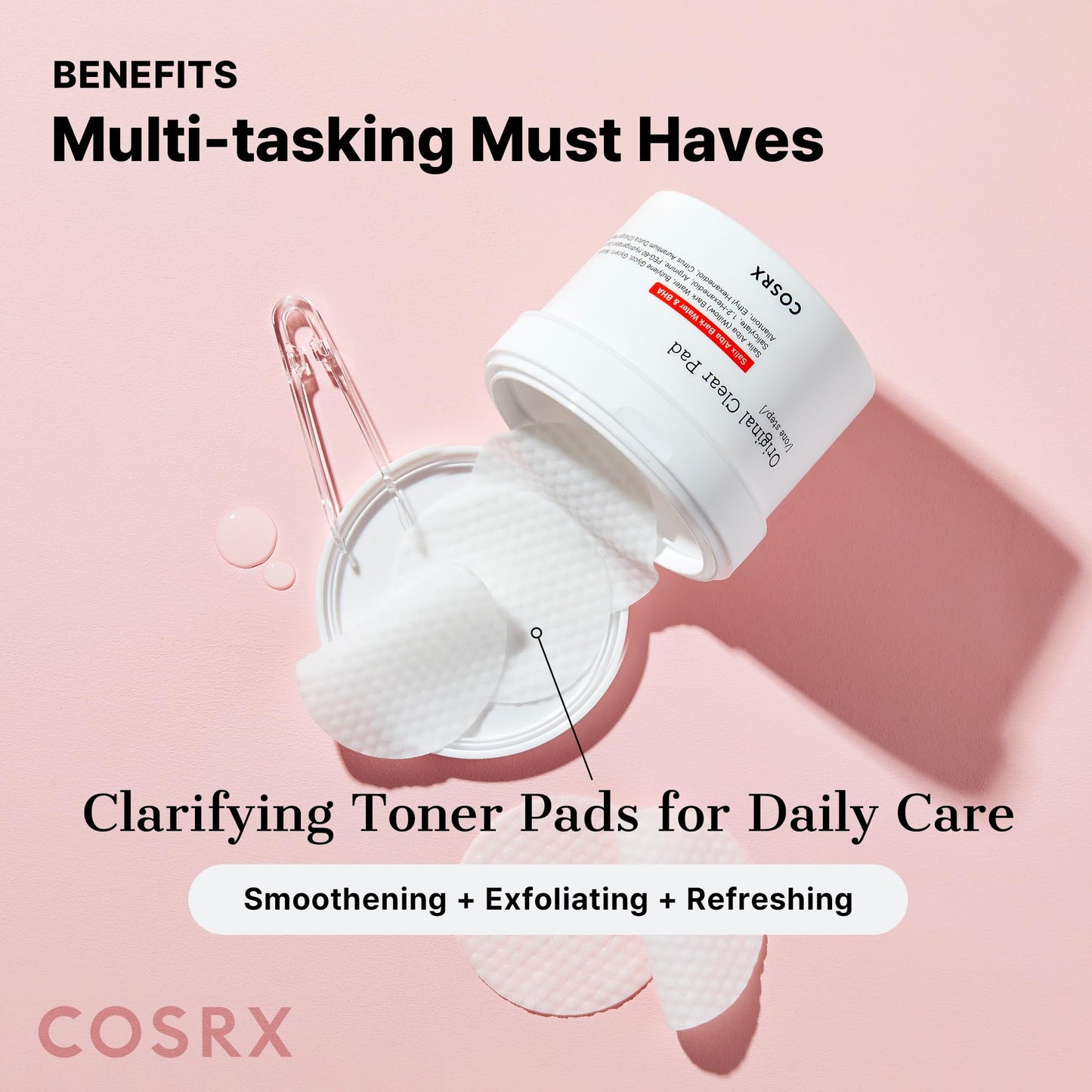 COSRX BHA Toner Pads, 70 Sheets, Exfoliating Pads for Dead Skin & Blackheads, Minimize Pores, Prevent Breakouts, Improve Skin Texture, Korean Skin Care
