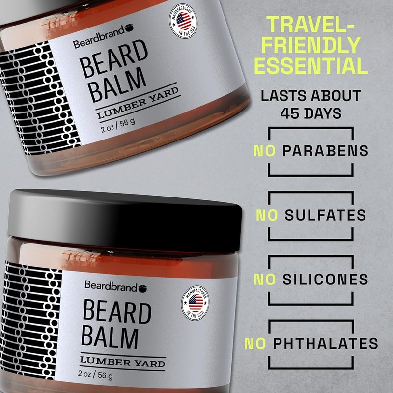 Beard Balm for Men - Lumber Yard Scent, Natural Ingredients | 2 oz Travel Pack for Thicker, Healthier Beards