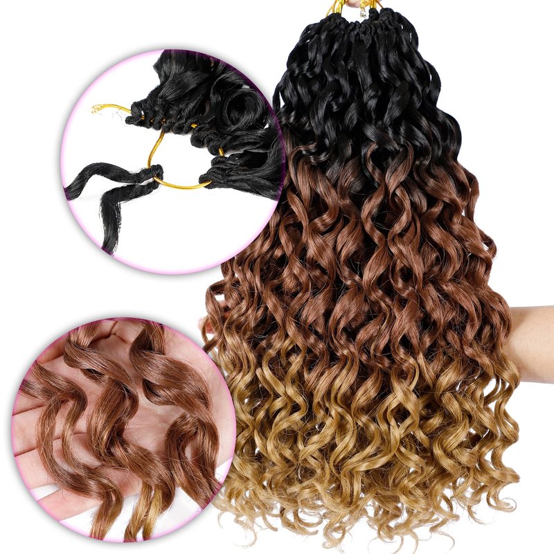 7 Packs GoGo Curl Crochet Hair 18 Inch Long Curly Crochet Hair for Women Beach Curl Water Wave Deep Twist Crochet Braids Synthetic Braiding Hair Extensions (18 Inch, T1B/30/27)