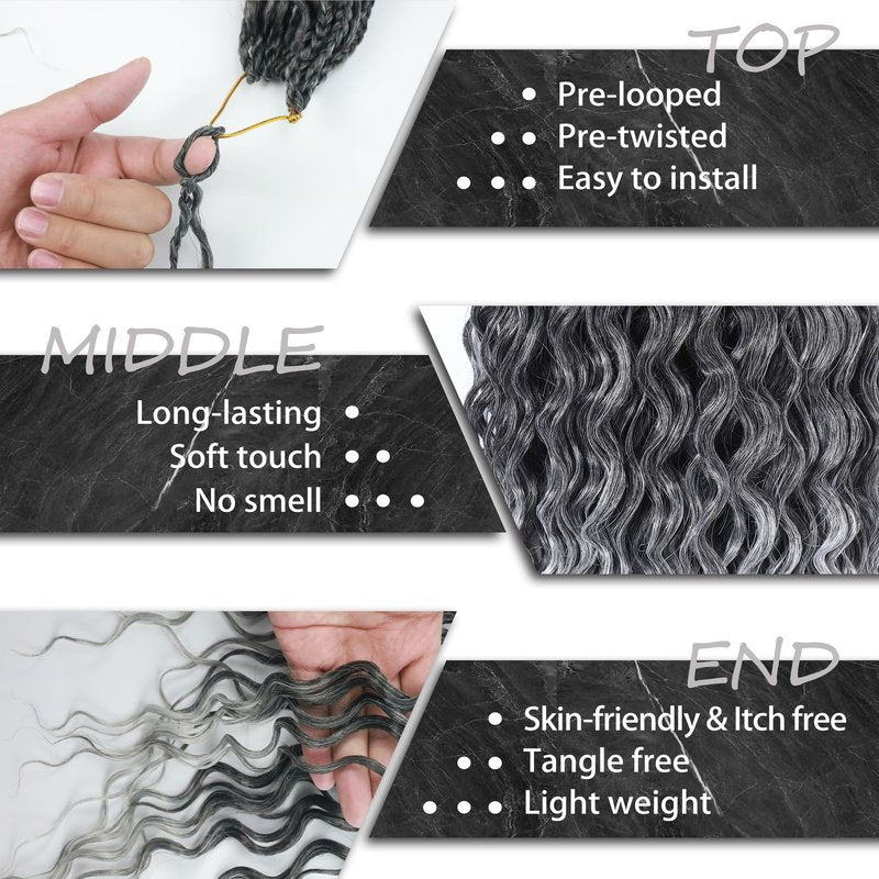 9 Packs Ocean Wave Crochet Hair Boho for Braiding 18 Inch Hair Extensions Hawaii Short Wavy Crochet Braids Pre Looped for Black Women Curly Synthetic TGray