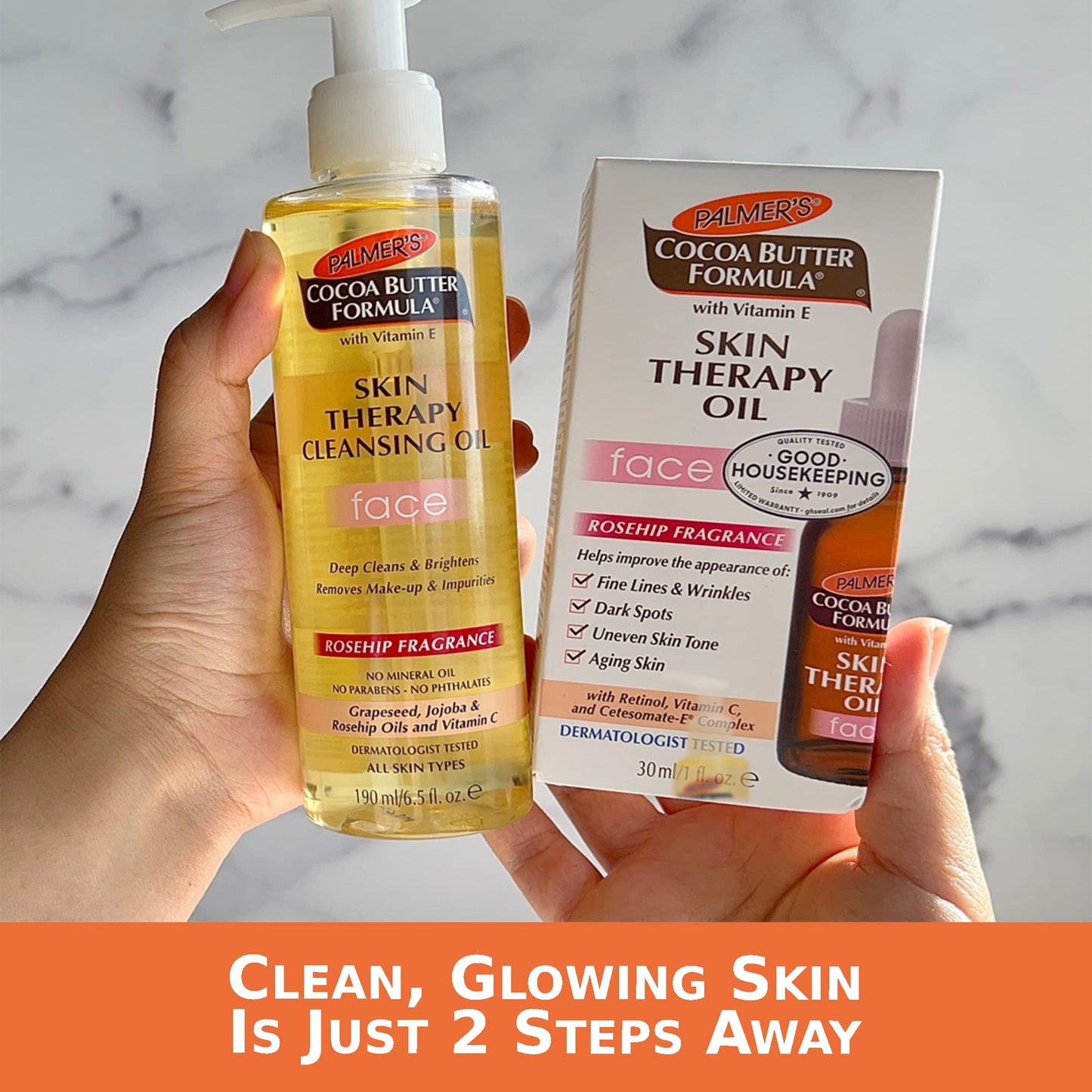 Palmer's Face Oil + Facial Cleanser Oil, Cocoa Butter with Vitamin E & Rosehip Fragrance Skin Care Bundle, Includes 1 Cleansing Oil to Clean & Brighten Skin (6.5 fl oz) and 1 Facial Oil (1 fl oz)