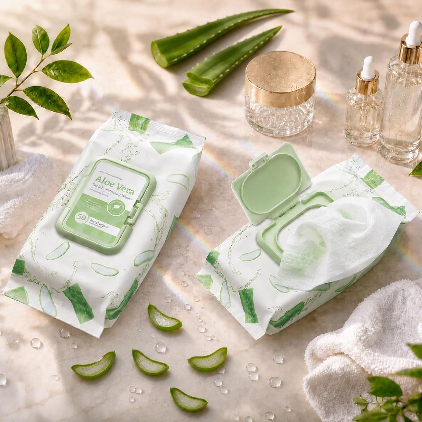 Makeup Cleansing Wipes - Gentle Aloe Vera Face Wipes for All Skin Types | 50 Count Pack of 2
