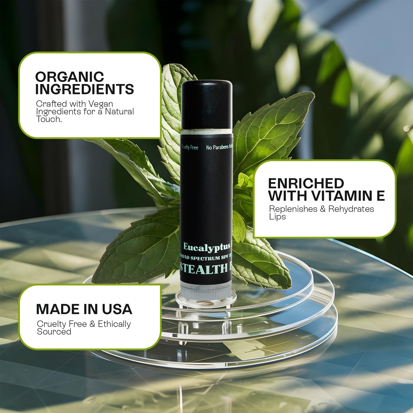 Stealth Balms Men's Organic Mint Lip Balm - SPF 15 Sun Protection - Moisturizing Lip Balm - 3 Pack: Spearmint, Peppermint, Eucalyptus Mint - Gift for Men