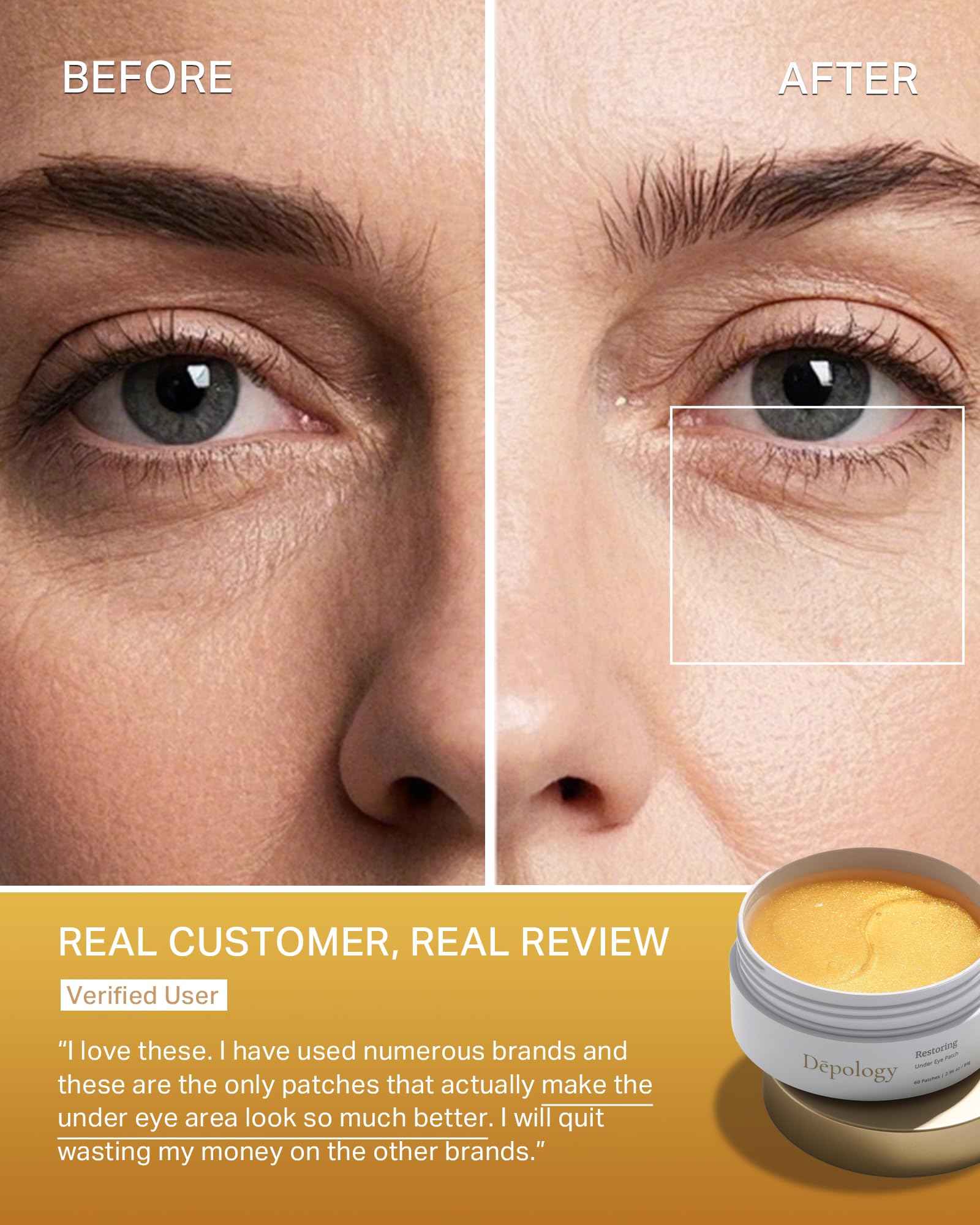 depology Restoring Hydrogel Under Eye Patch | 60 Patches | Brightening Caffeine Gold Pads for Dark Circles | Puffiness | Wrinkles | Refresh | Travel