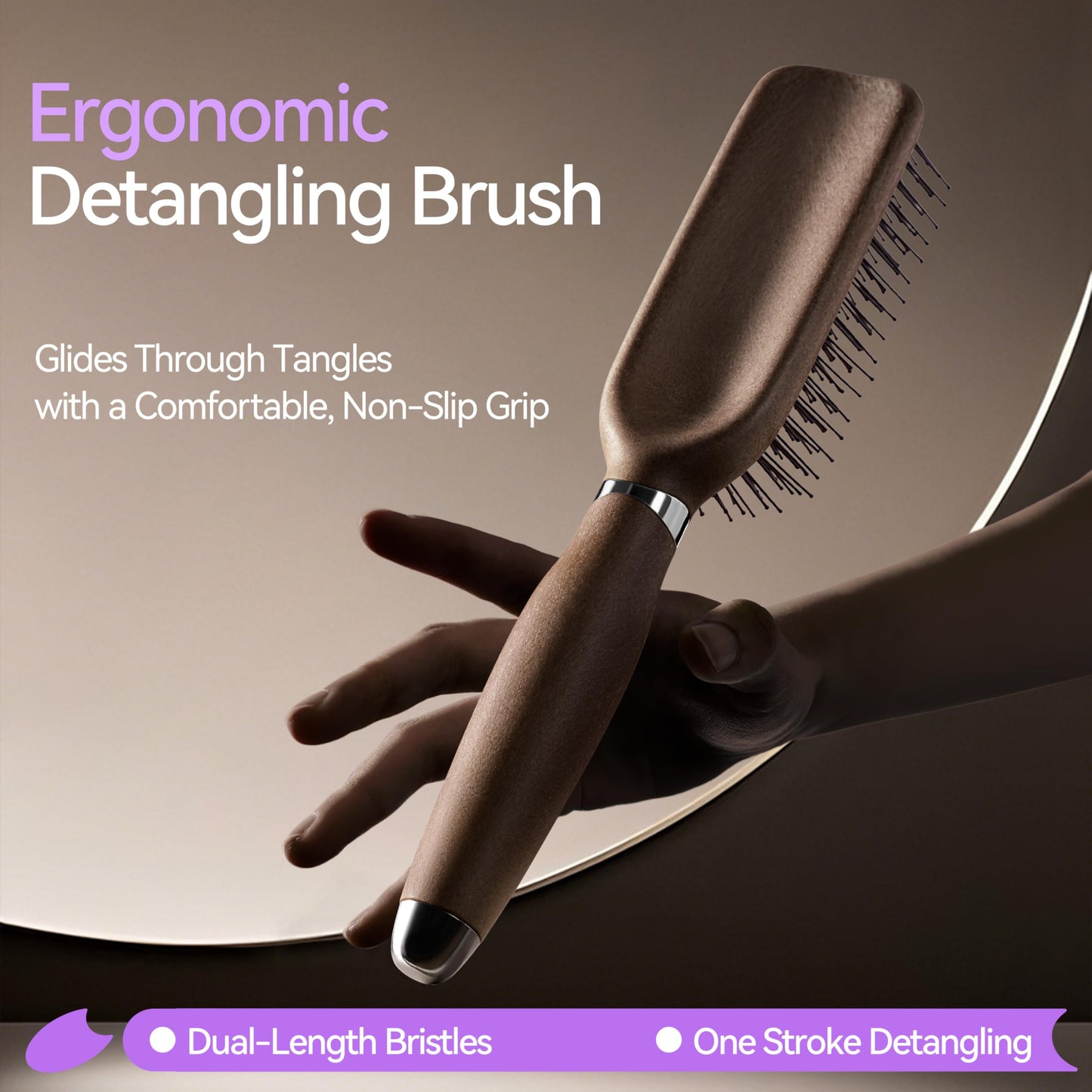 Detangler Brush for Curly Hair, Detangling & Curl Defining Hairbrush for Women & Men, Soft Double Nylon Bristles, Eliminates Knots & Breakage, Wet & Dry Styling Brushes for Fine/Straight/Long Hair