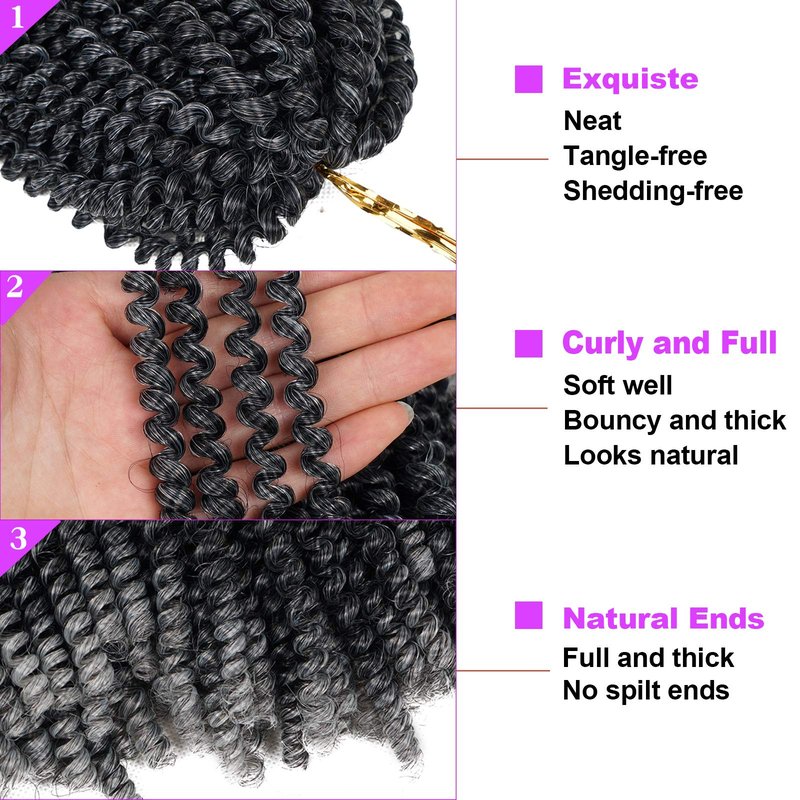 YEBO Spring Twist Hair 12 Inch 4 Packs Ombre Colors Synthetic Braiding Hair Extensions for Woman(1B/12inch)