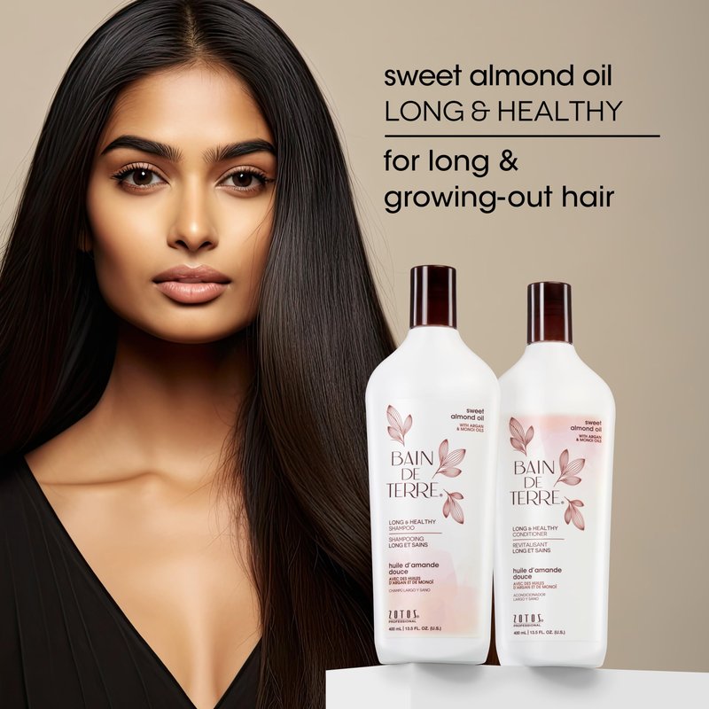 Bain de Terre Sweet Almond Oil Long & Healthy Conditioner, Strength & Protection for Weak, Damaged Hair, with Argan & Monoi Oils, Paraben-Free, Color-Safe, Vegan, 13.5 Fl Oz