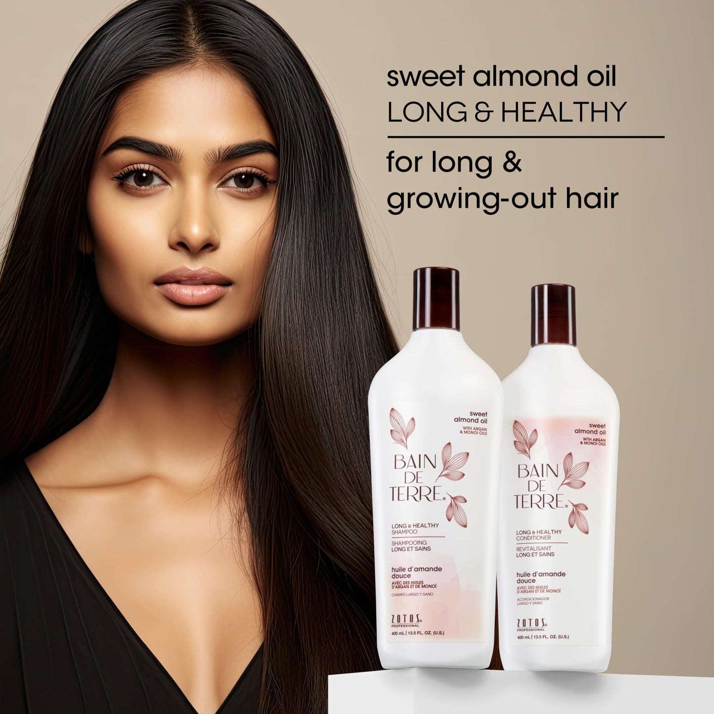 Bain de Terre Sweet Almond Oil Long & Healthy Conditioner, Strength & Protection for Weak, Damaged Hair, with Argan & Monoi Oils, Paraben-Free, Color-Safe, Vegan, 33.8 Fl Oz