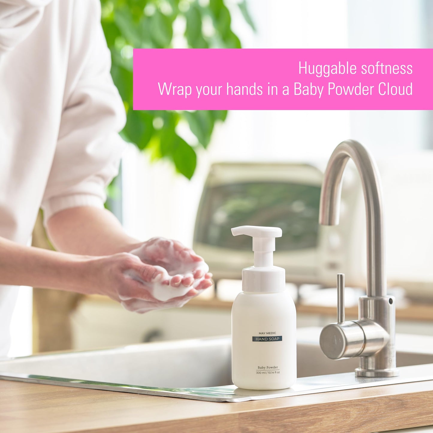 MAY MEDIC Baby Powder Double Scented Foaming Hand Soap, Moisturizing Foam with Fig and Pomegranate Extract, Vegan Wash for Bathroom and Kitchen, 10.14 fl oz (BabyPowder-2)