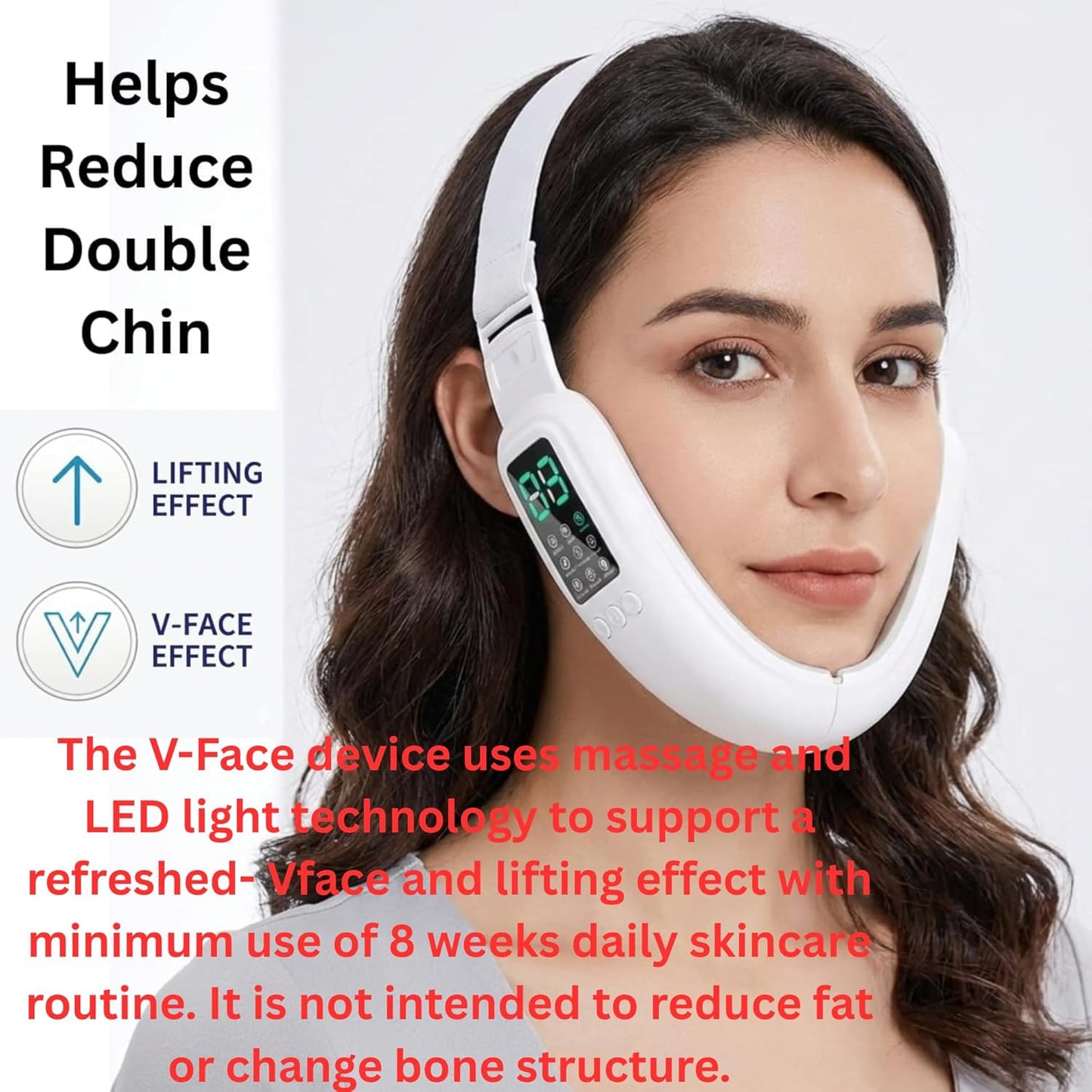 V-Face Machine | Electric Double Chin Device with 15 Intensities & 8 Modes - Includes Free 3D Face Roller for Skin Care