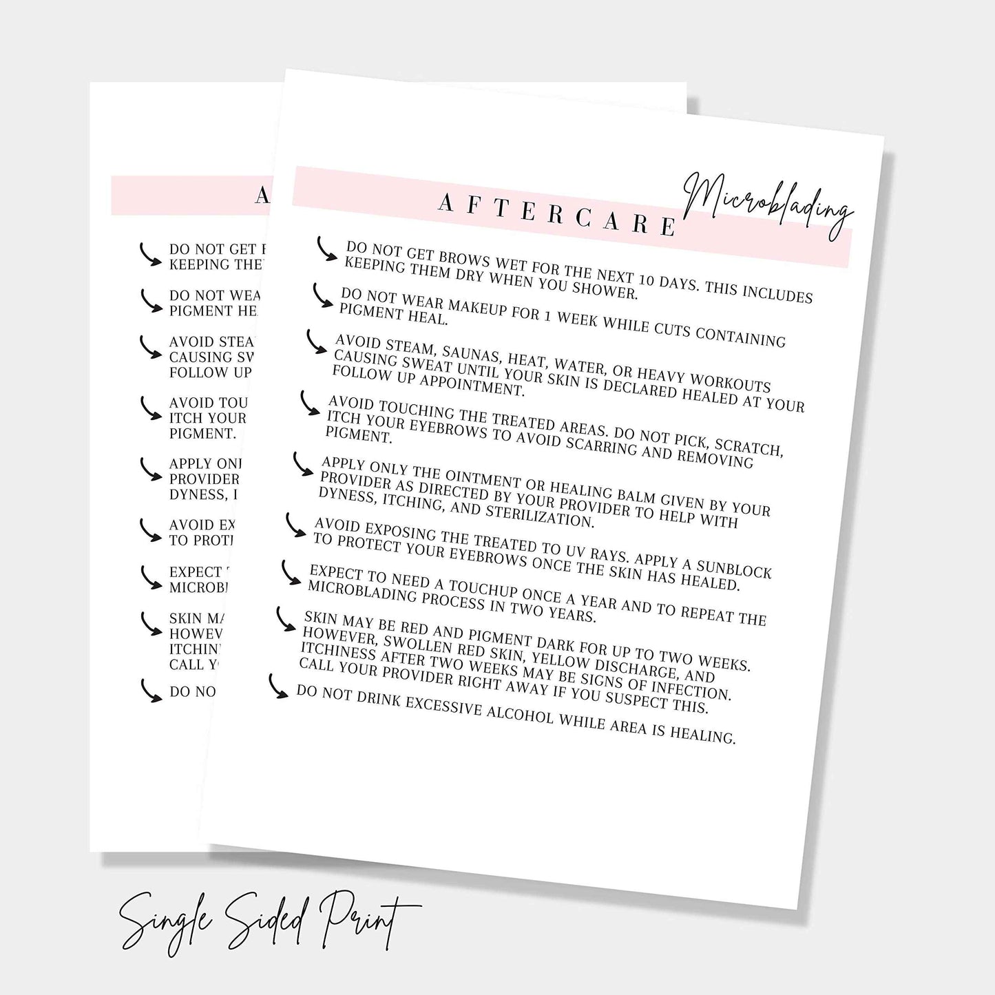 Microblading Intake, Consent, and Aftercare Form | Printed Physical 8.5 x 11" A1 Forms | Clients Signature | White and Pink Design