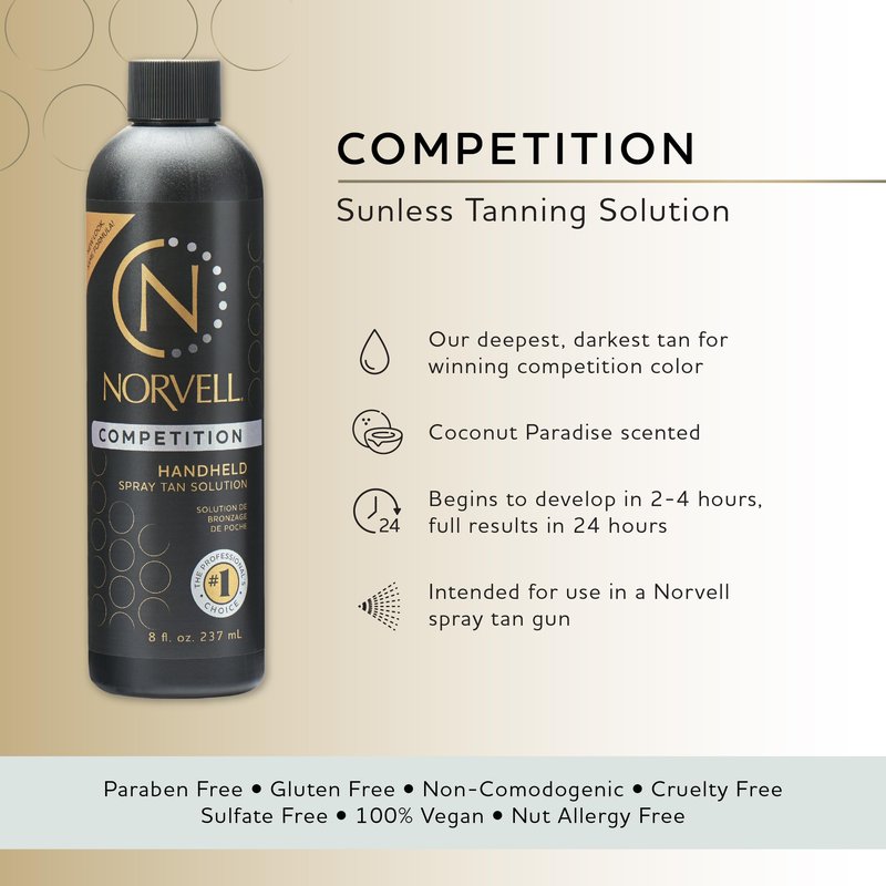 Norvell Premium Professional Sunless Tanning Spray Tan Solution - Competition Tan, 8 fl.oz., Streak Free, Fast Drying, Long Lasting Sunless Color
