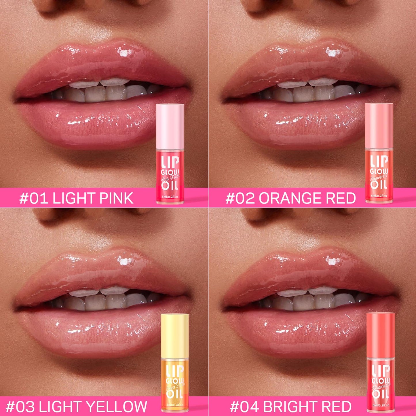AMOADO Lip Oil, Tinted Lip Glow Oil – Hydrating & Nourishing, Lip Oils Gift Set, Fruity Lip Oils Gloss Non-Sticky & Glossy Finish, 4 Colors Lip Gloss for Girls and Women - Party Favor
