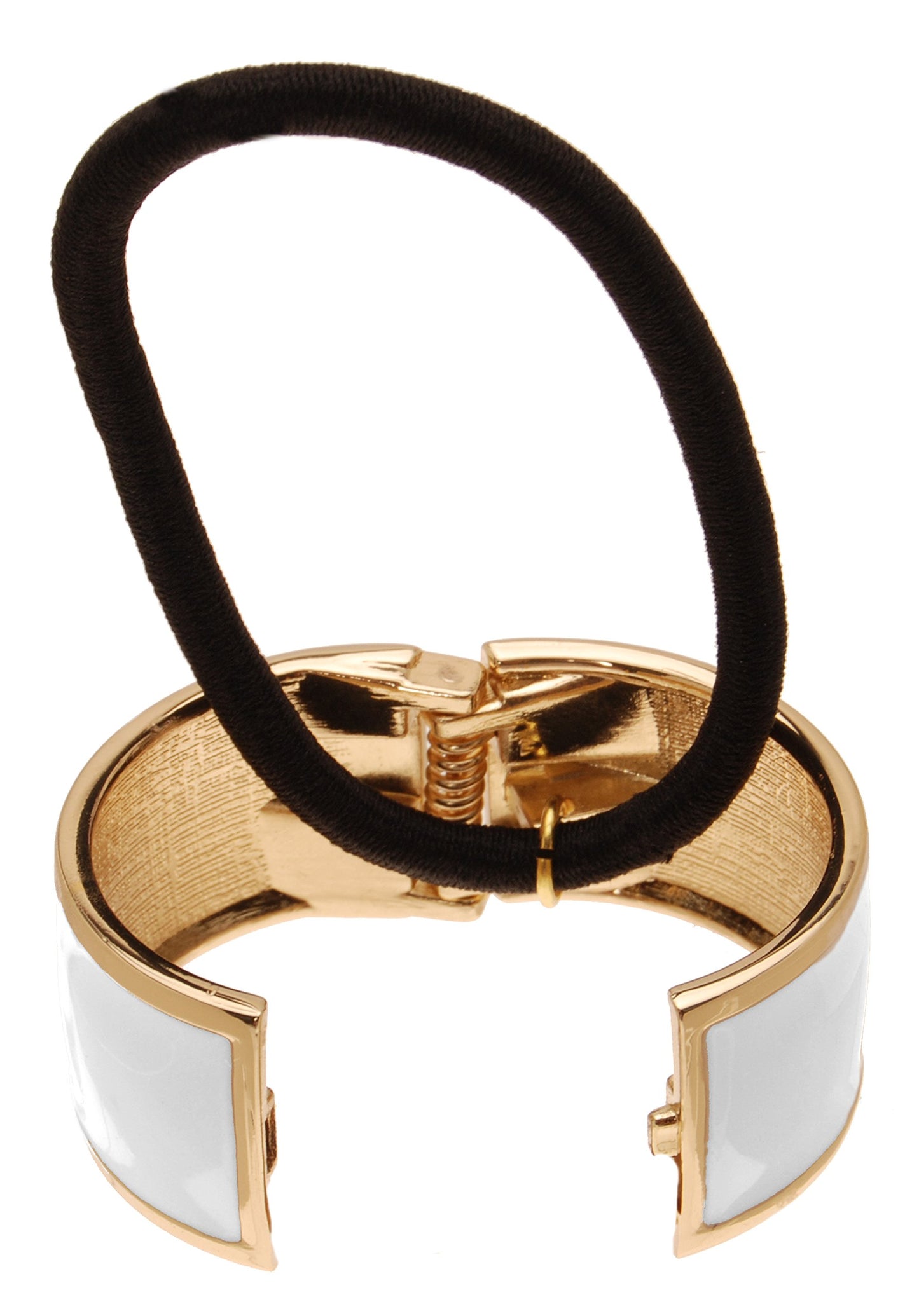 L. Erickson Atelier Enamel Cuff Pony Hair Tie in White and Gold