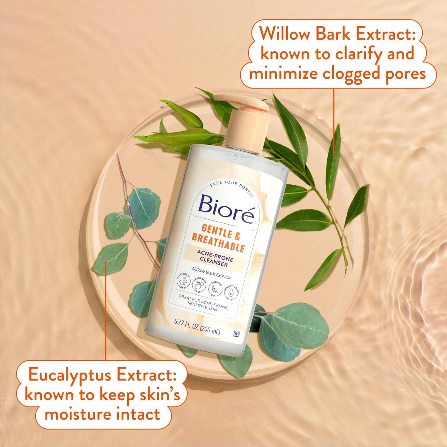Biore Gentle & Breathable Acne Face Wash, Fragrance Free, 6.77 Oz