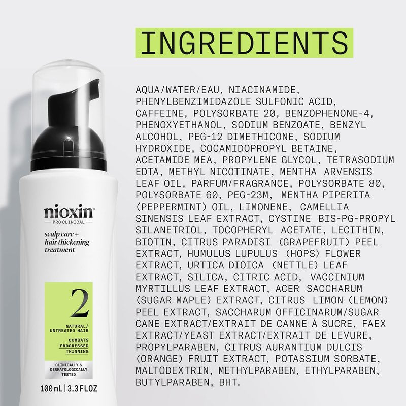 Nioxin Scalp + Hair Thickening System 2 Leave on Treatment | For Natural or Untreated Hair with Progressed Thinning | 3.4 Fl oz.