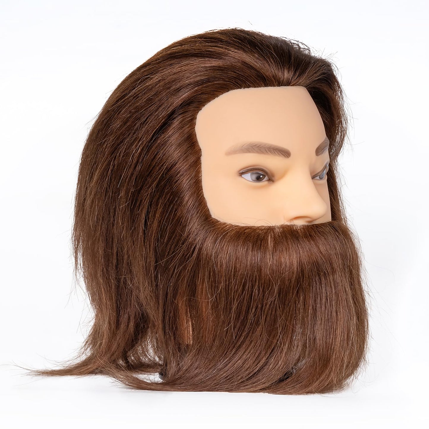 Human Hair Male Mannequin Head - 100% Realistic Cosmetology Display with Stand | Brown with Beard
