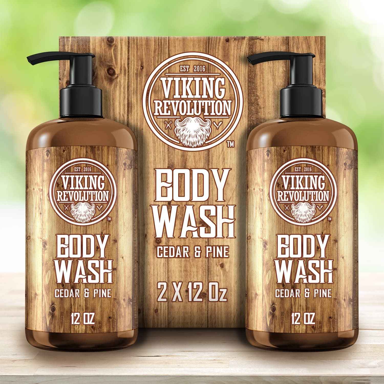 Viking Revolution Men's Body Wash - Cedar and Pine Oil Body Wash for Men - Mens Natural Body Wash with Vitamin E and Oregano Oil - Mens Shower Gel Liquid Soap - Cedar Oil Mens Bodywash (2 Pack, 12oz)