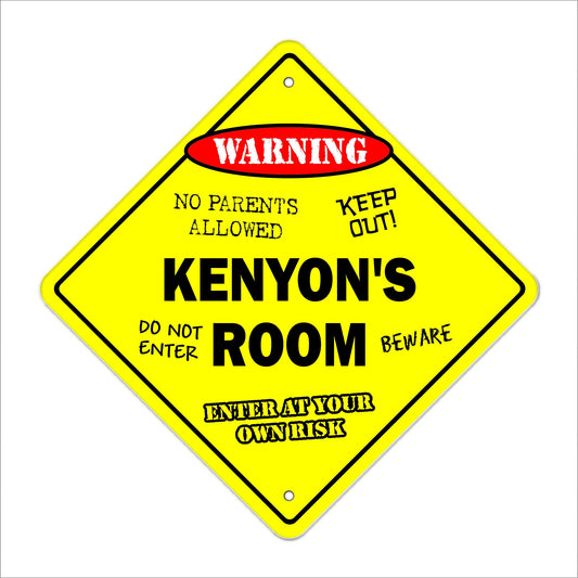 Kenyon's Room Sign Crossing Zone Xing | Indoor/Outdoor | 12" Tall Kids Bedroom Decor Door Children's Name boy Girl