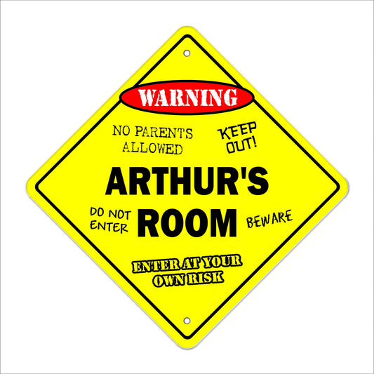 Arthur's Room Sign Crossing Zone Xing | Indoor/Outdoor | 12" Tall Kids Bedroom Decor Door Children's Name boy Girl