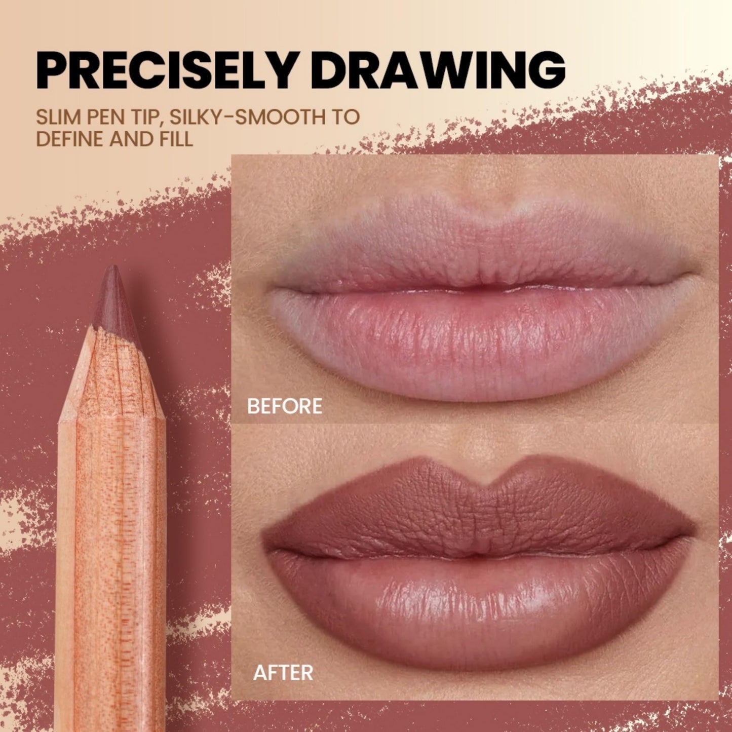 MAEPEOR Lip Liner Set 6Pcs Pure Natural Oak Brown Pink Red Series Lip Liners Smooth High Pigmented Matte Finish Lipliner Pen Kit (Set 02)