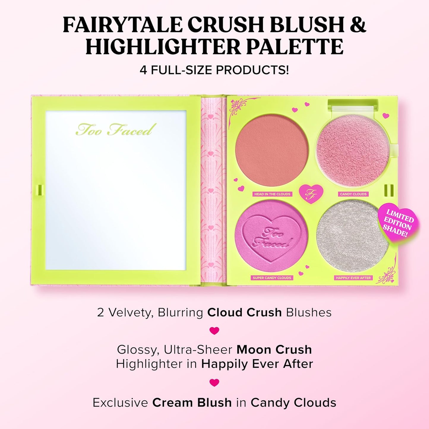 Too Faced Blush & Highlighter Set - Moon Crush Highlighter + Cloud Blush Palette Gift Set