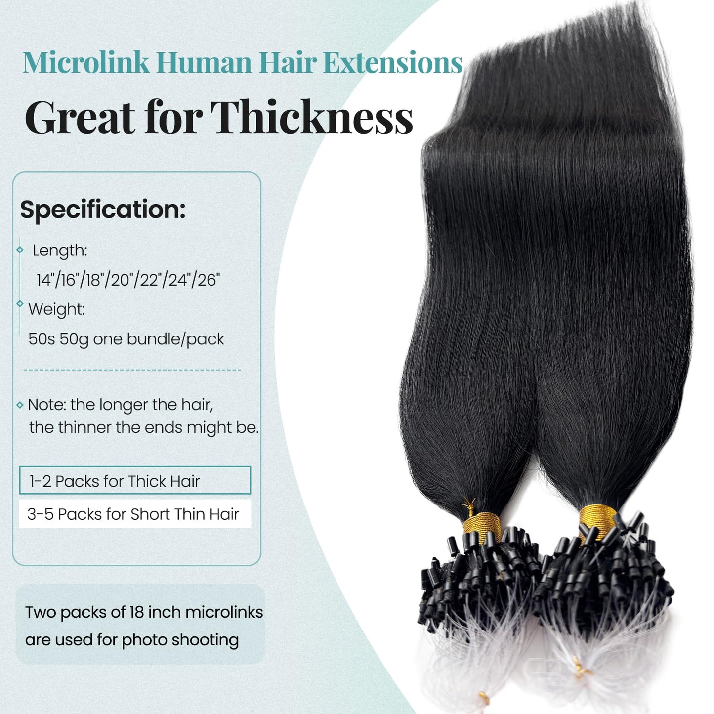 Microlink Hair Extensions Jet Black Human Hair Micro Loop Bundles 14 Inch