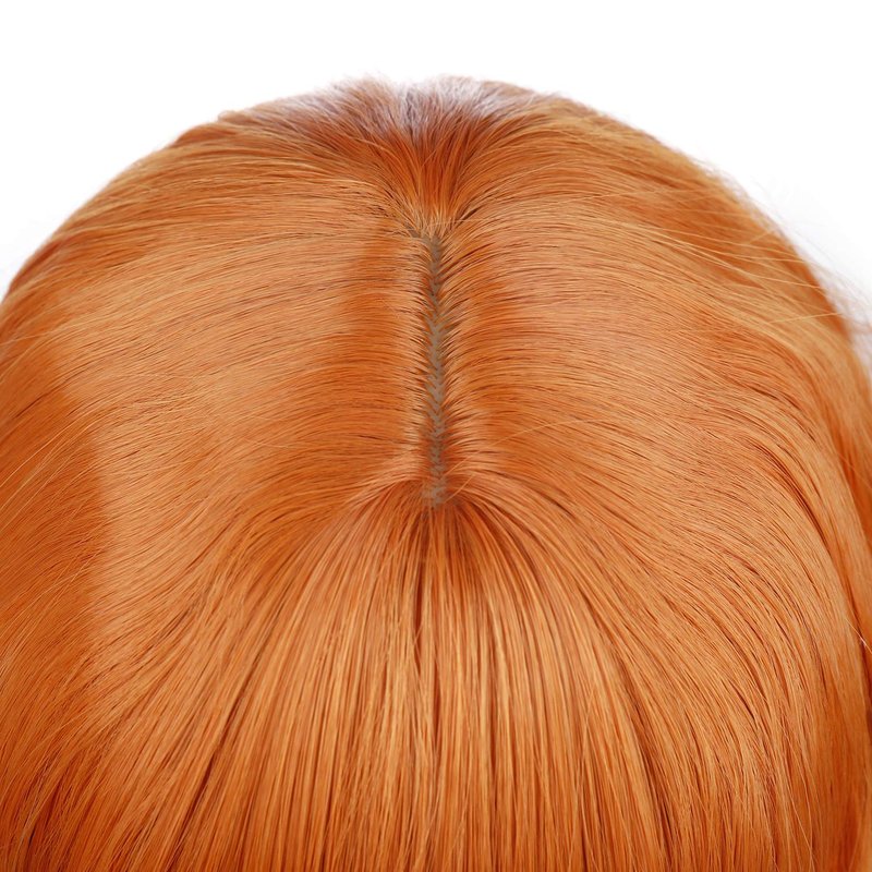 Short Dark Orange Wig with Bangs - Curly Wavy Bob Synthetic Hair for Women | Shoulder Length