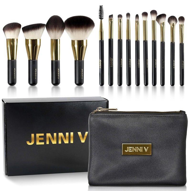 Premium Travel Makeup Brushes Set - 14 Mini Brushes with Handmade Leather Case | Portable Travel Size for Blush & Foundation