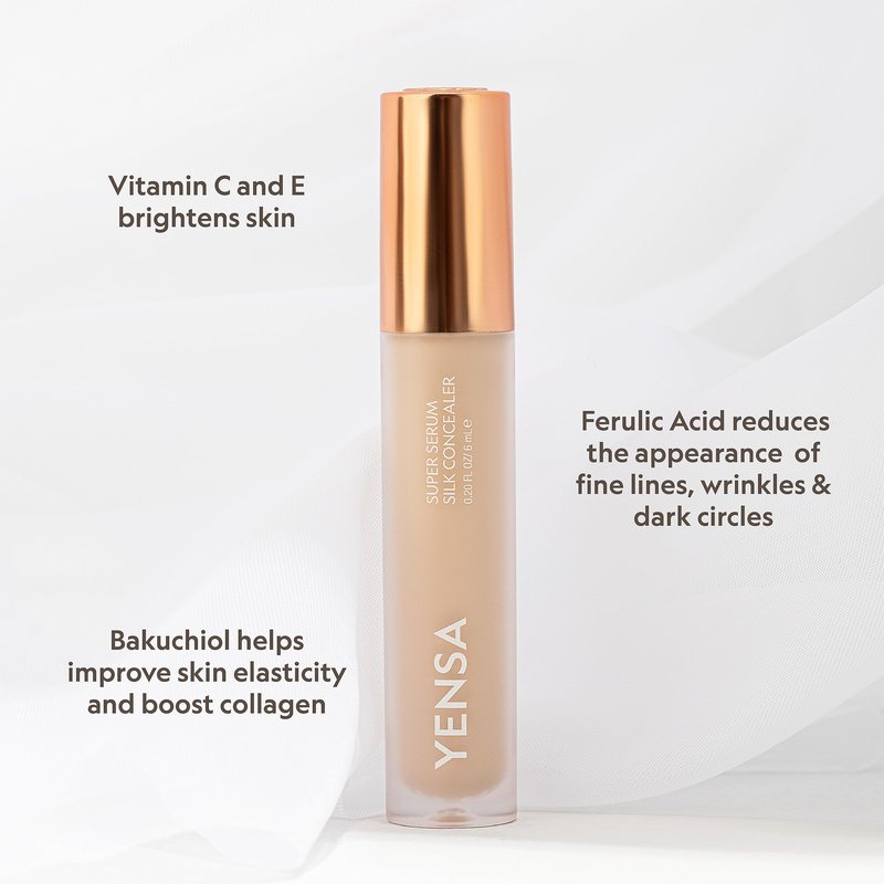 YENSA Super Serum Silk Concealer - Full Coverage Undereye Concealer & Peptides Serum for Face - Enriched with Vitamins C & E, Bakuchiol & Superfoods to Boost Radiance - Light 2 (0.2 Fl oz)