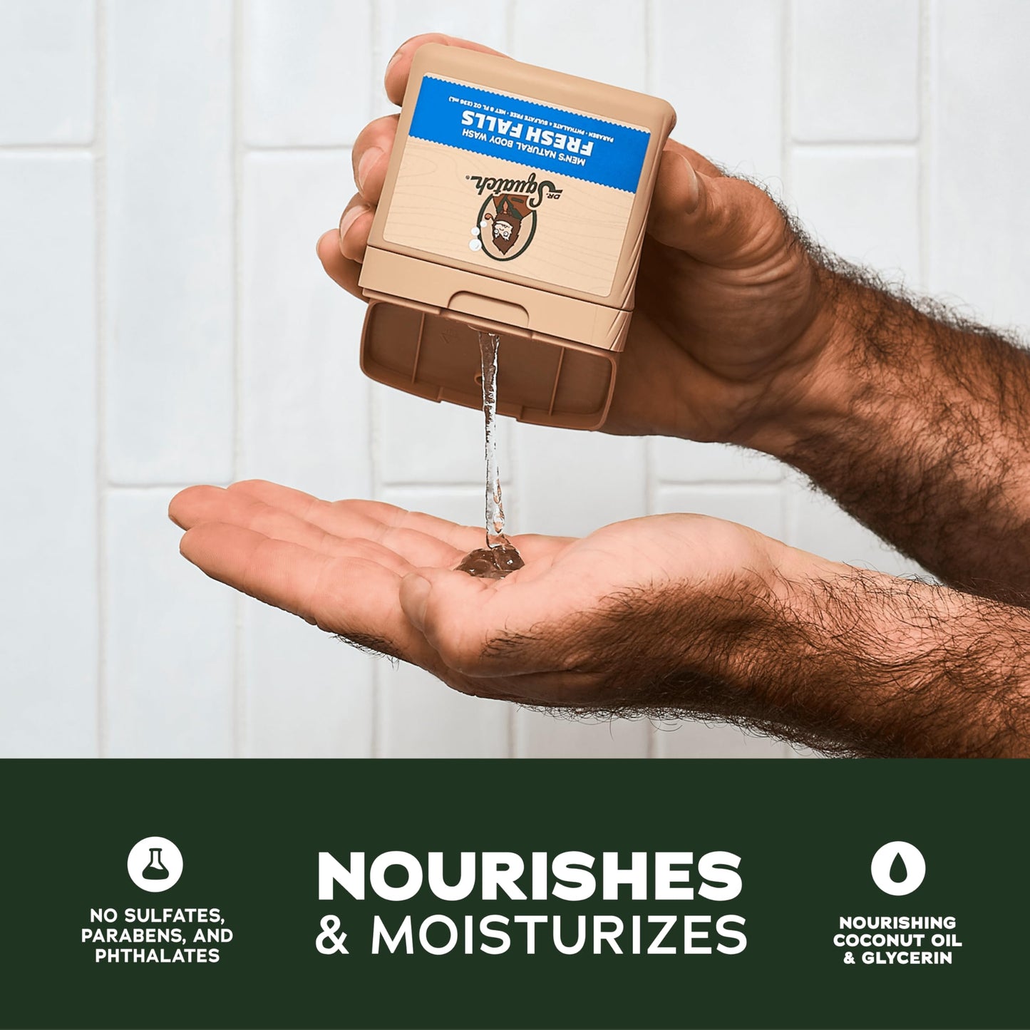 Dr. Squatch NEW Body Wash for Men with Nourishing, Natural Ingredients | No Paraben, Phthalate, Sulfate | All Day Moisturization | Pine Tar, Wood Barrel Bourbon & Fresh Falls (8 oz, 3-Pack)