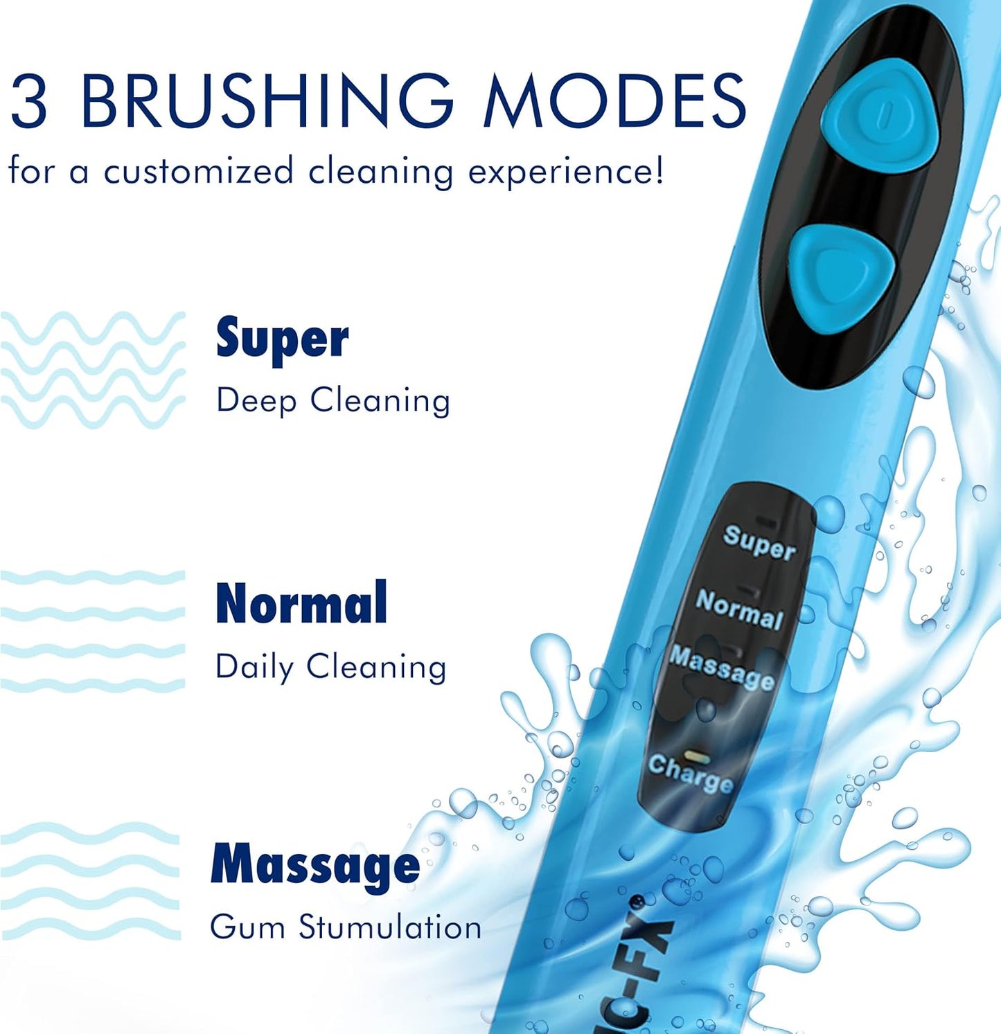 Sonic-FX Solo Electric Toothbrush - 10 Brush Heads, Charcoal Bristles, Rechargeable | Smart Timer, 3 Modes, Blue