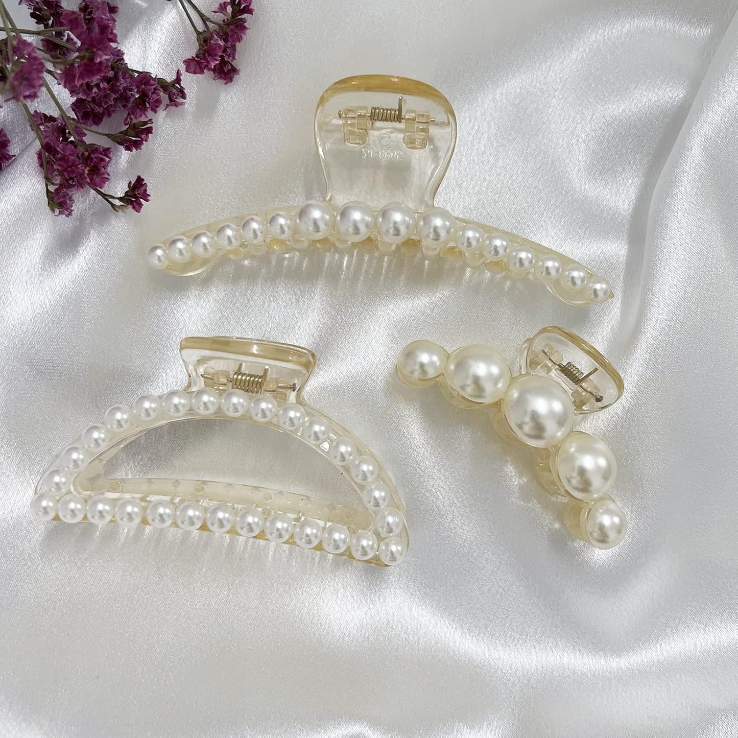 Mehayi 4 PCS Large Pearl Hair Claw Clips for Women Girls, Hair Barrette Clamps for Thick Thin Hair, Fashion Hair Accessories Headwear Styling Tools for Party Wedding