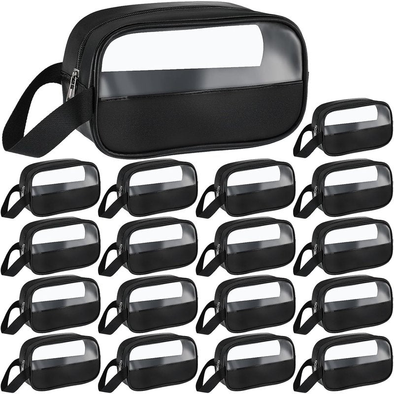Clear Cosmetic Bags Set - 18 Pcs Waterproof Makeup & Toiletry Organizers for Women | Portable Travel Essentials (Black)