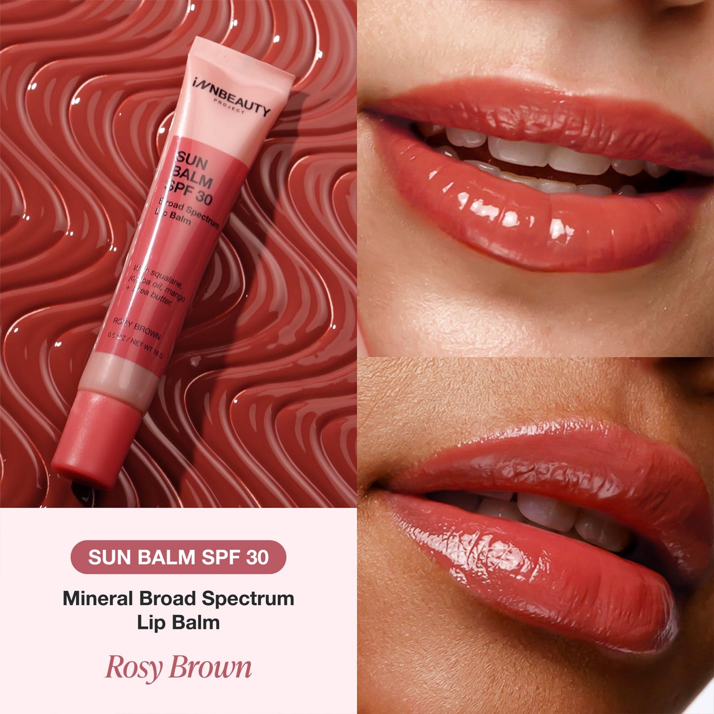 INNBEAUTY Project Sun Balm Mineral SPF 30 Lip Balm with Tint, Rosy Brown Shade, 0.6 OZ (17ml)