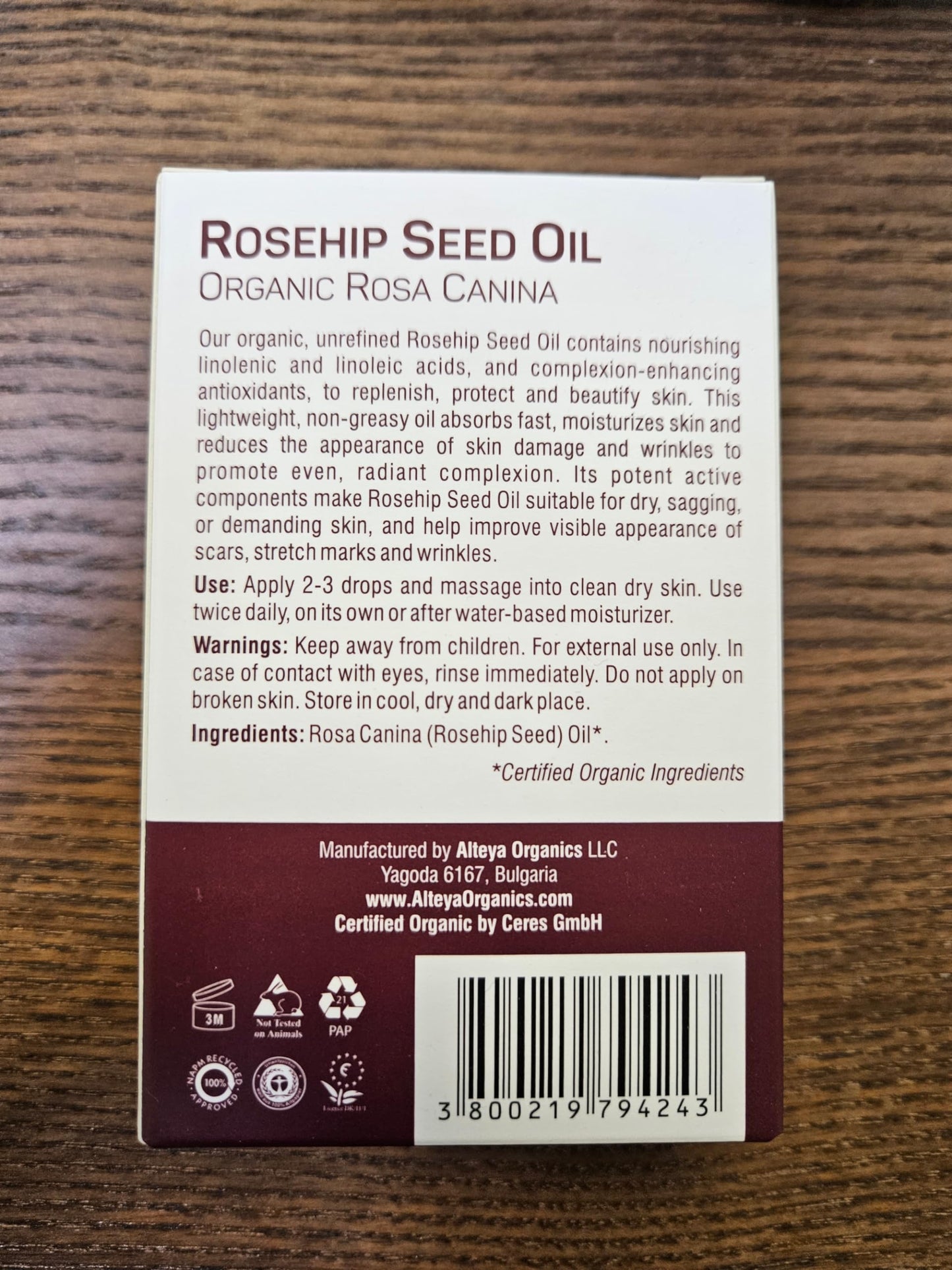 Alteya Rosehip Seed Oil USDA Certified Organic Face Oil, 2x1.7 Fl Oz Glass